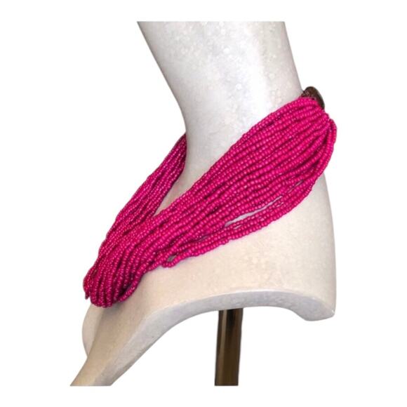 Retro 80s Retro Inspired Countless Strands Of Vivacious Pink Seed Beads Necklace - Picture 2 of 8